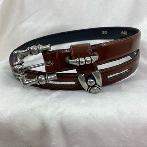 Vicenza vintage silver tone bamboo belt buckle brown leather belt. 30